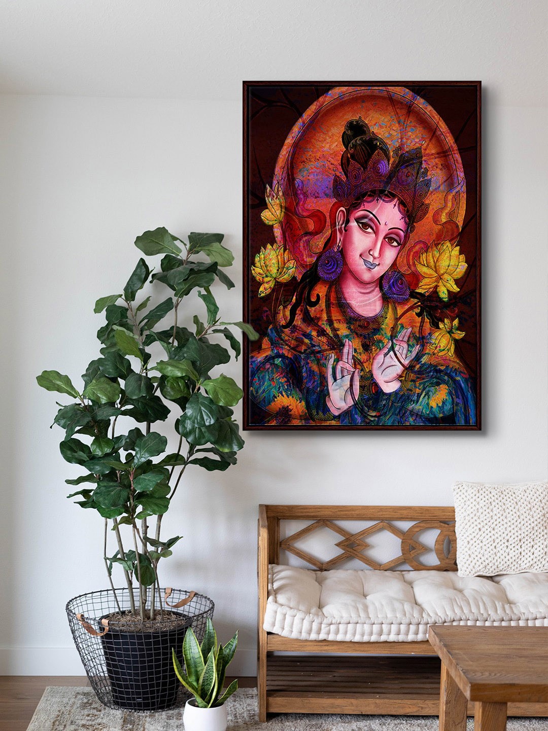 

999Store Brown & Blue Modern Art Printed Framed Wall Painting
