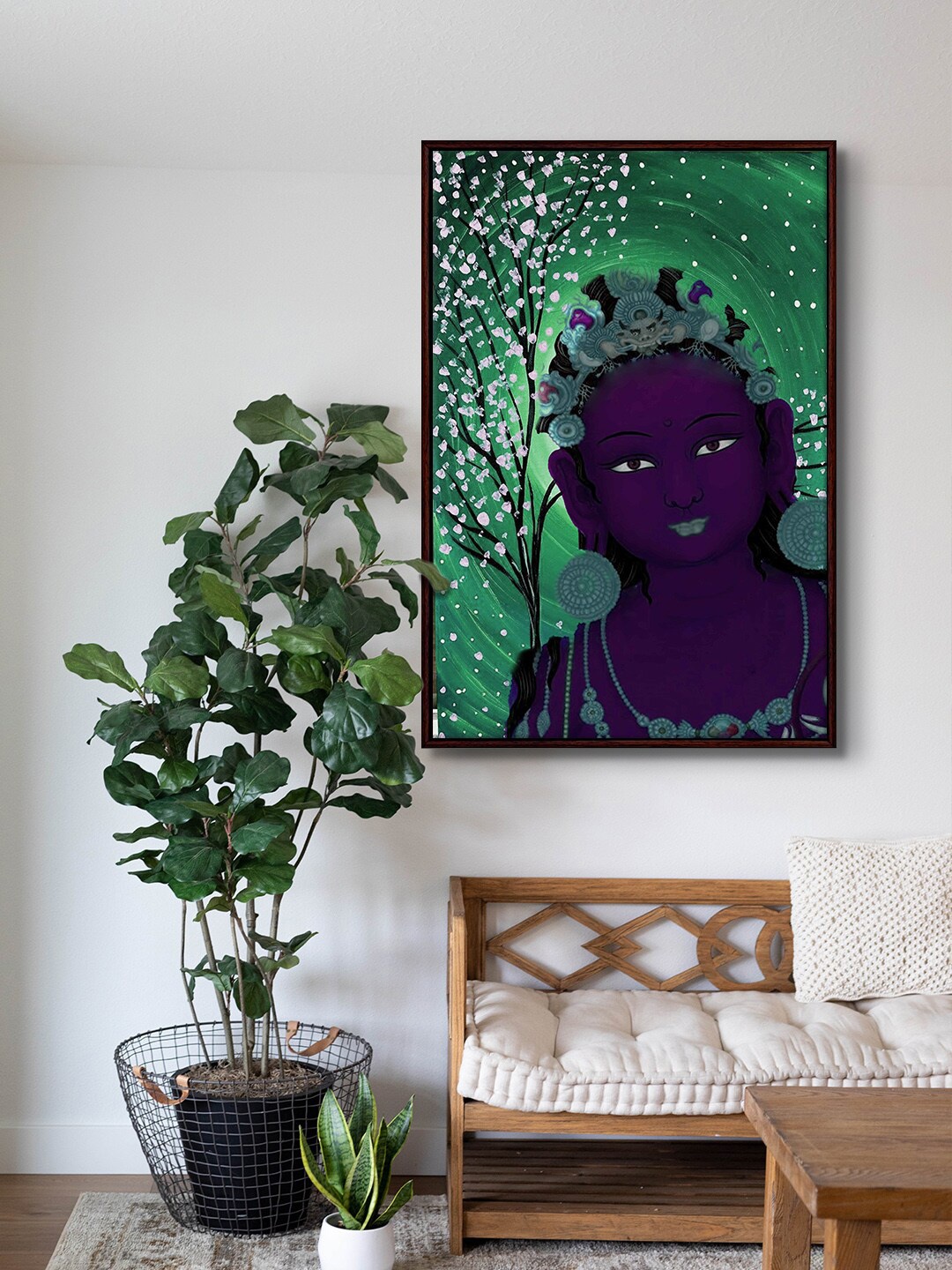 

999Store Green & Purple Religious Framed Painting Wall Art