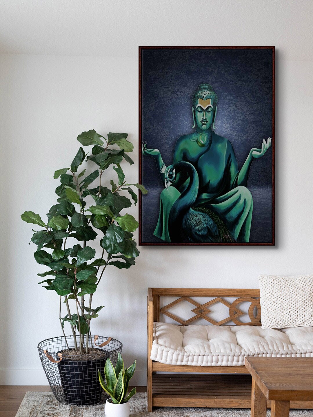

999Store Green & Blue Gautam Buddha Framed Painting Wall Art