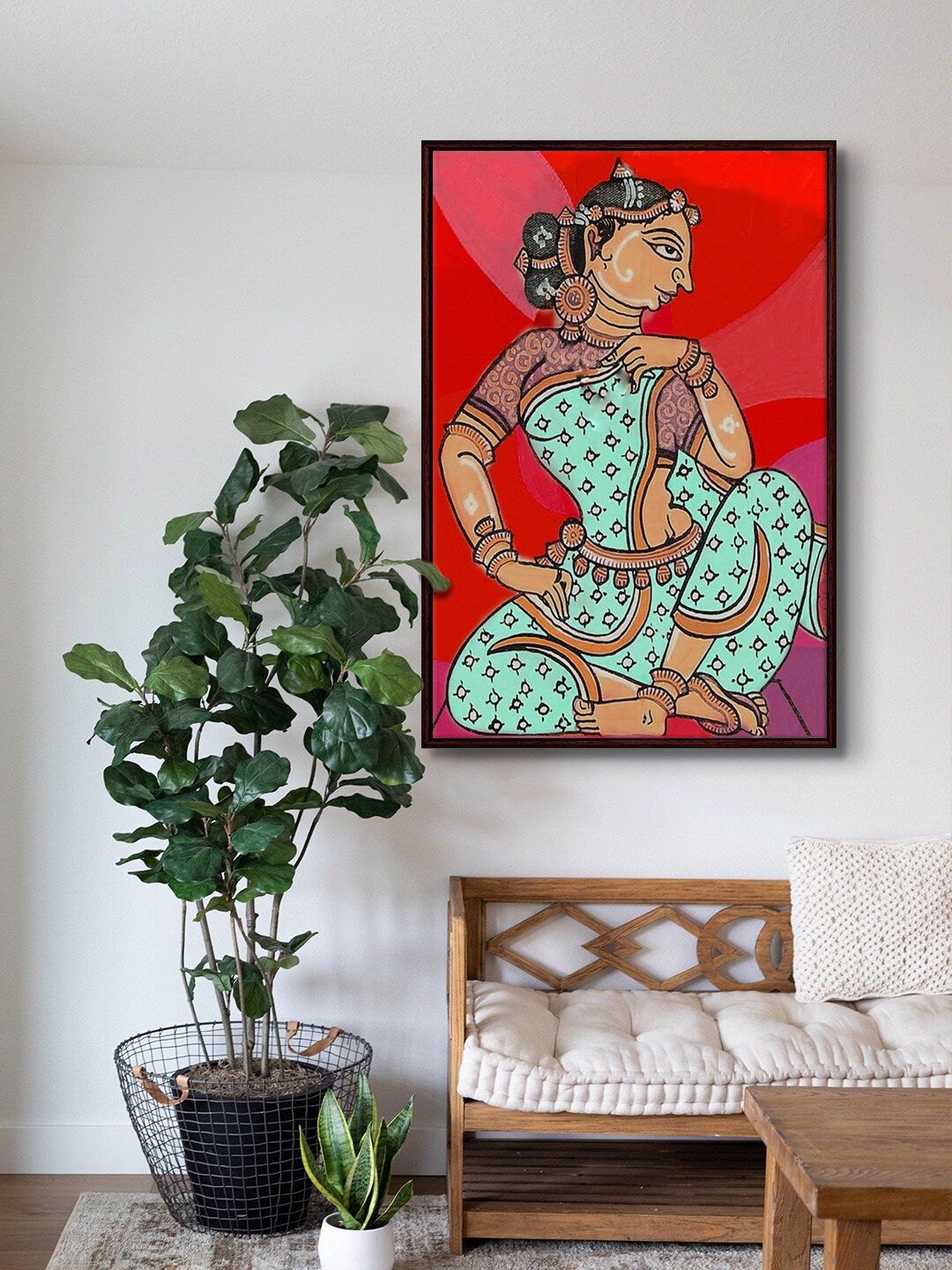 

999Store Red & Green Lady Dancer Canvas Framed Painting Wall Art
