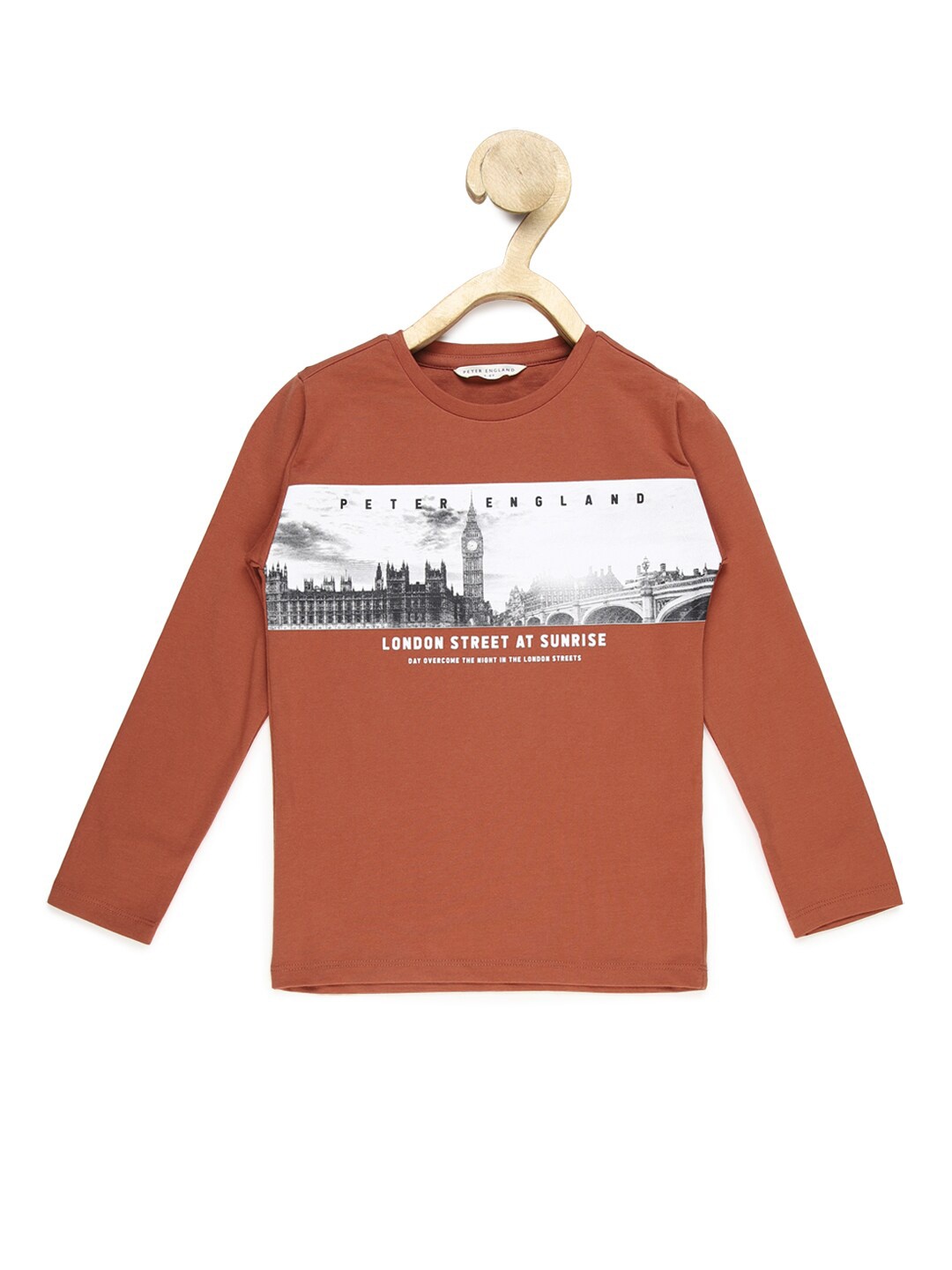 

Peter England Boys Graphic Printed Pure Cotton T-Shirt, Brown