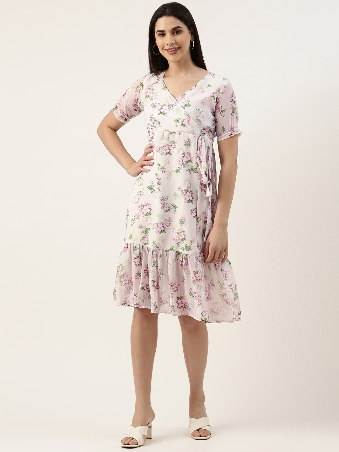 

RACHNA Floral Print Georgette Dress, White