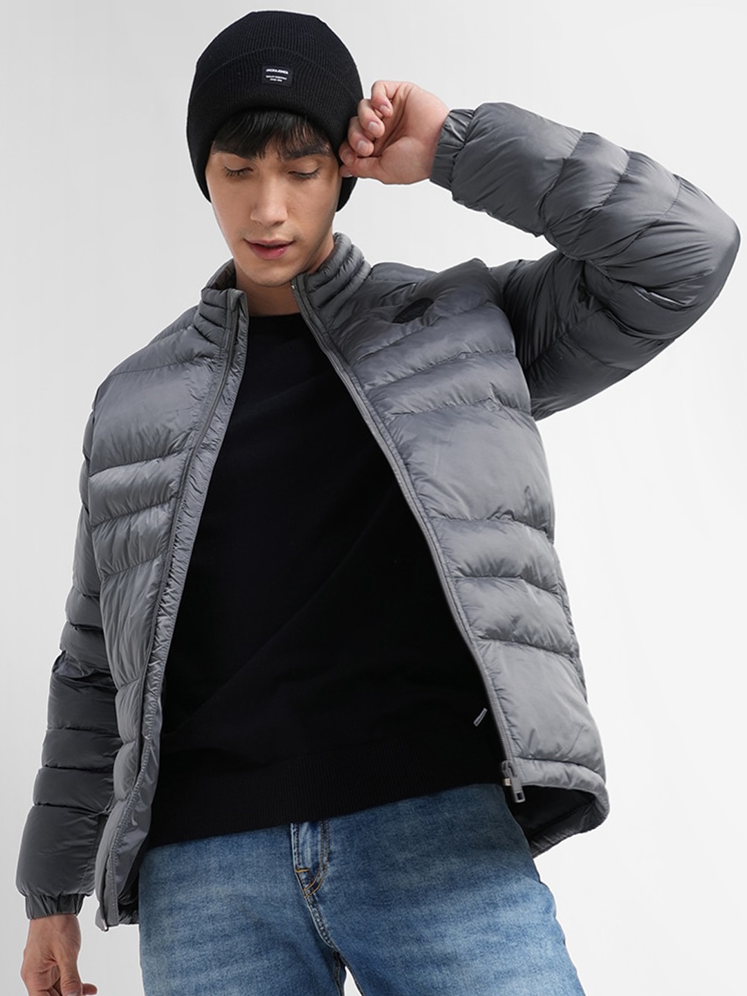 

Jack & Jones Men Stand Collar Puffer Jacket, Grey