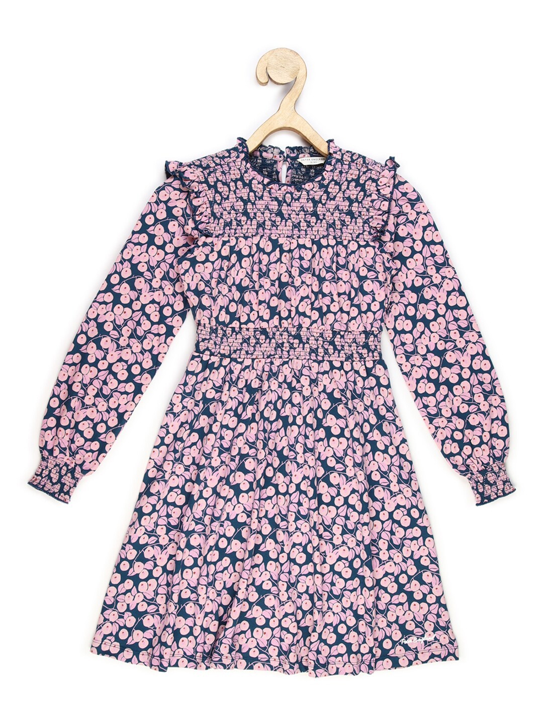 

Peter England Girls Floral Printed Cuffed Sleeves Smocked Cotton Dress, Pink