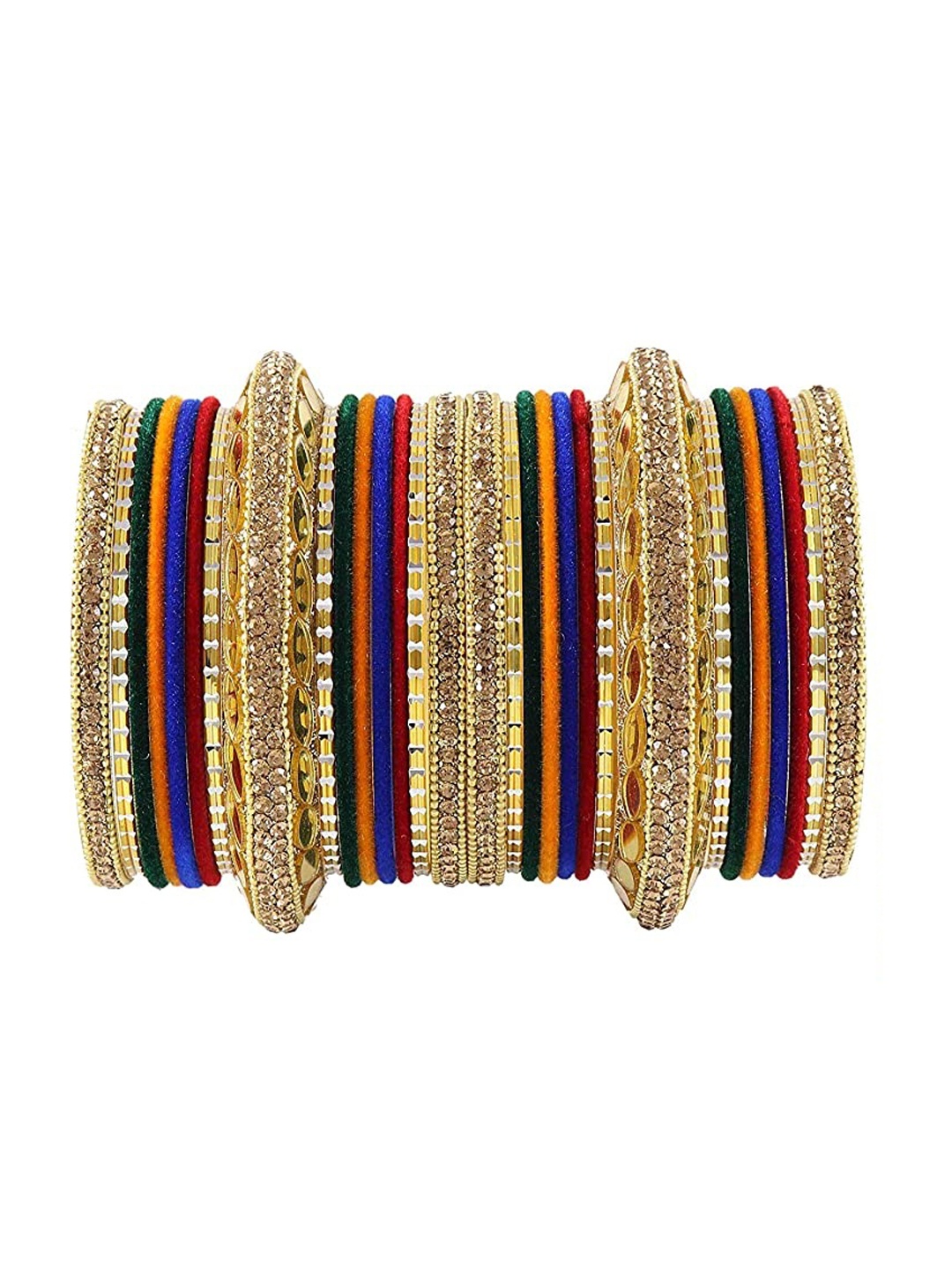 

NMII Set Of 30 Mirror & Zircon Gemstone Studded Bridal Bangles, Gold