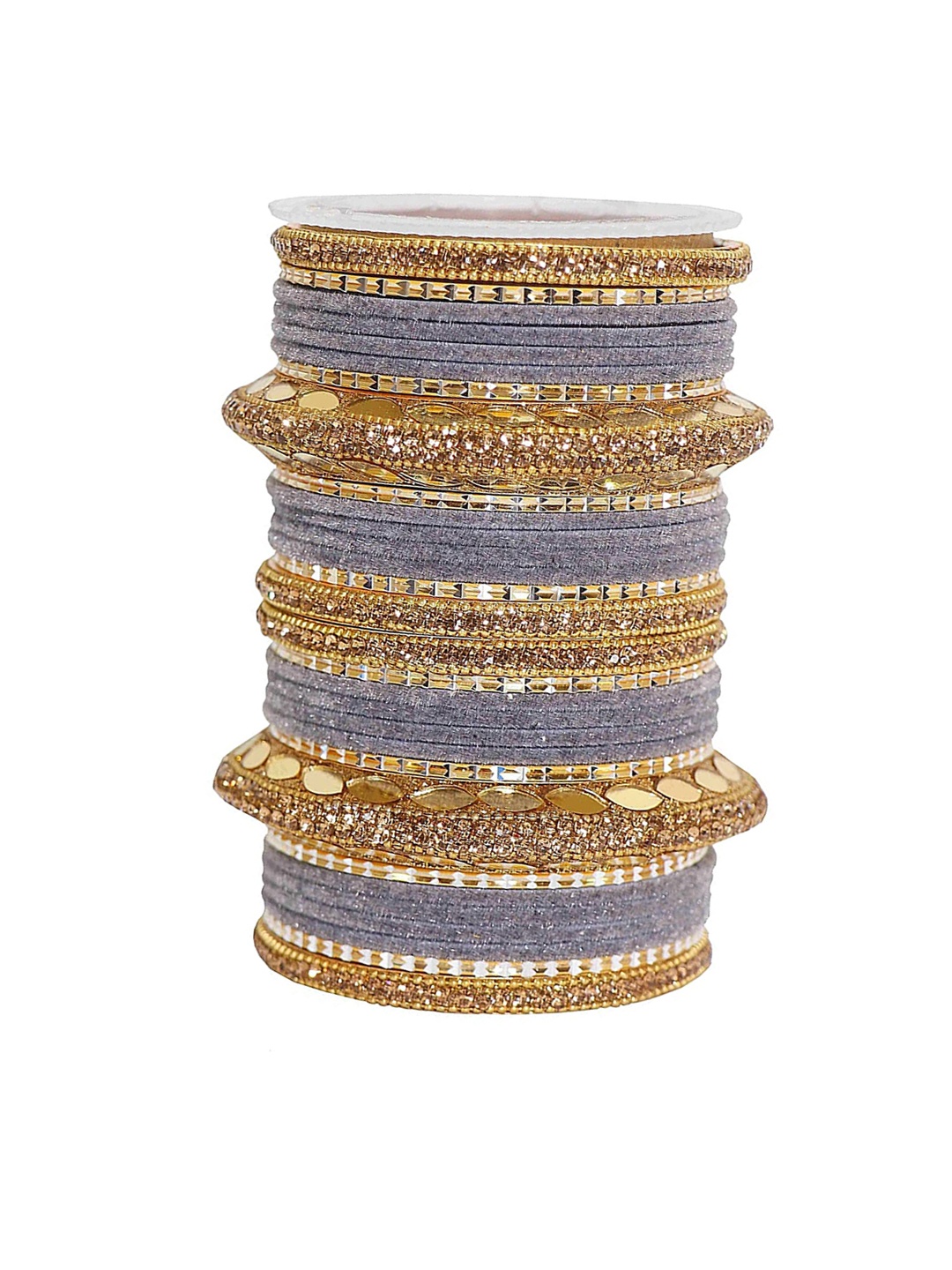 

NMII Set Of 30 Mirror & Zircon Gemstone Studded Bridal Bangle, Grey