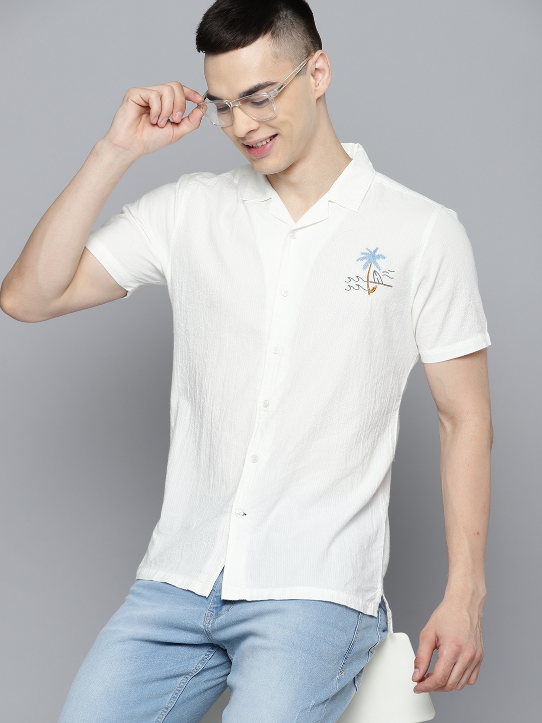 

Mast & Harbour Notched Lapel Collar Pure Cotton Opaque Casual Shirt, White
