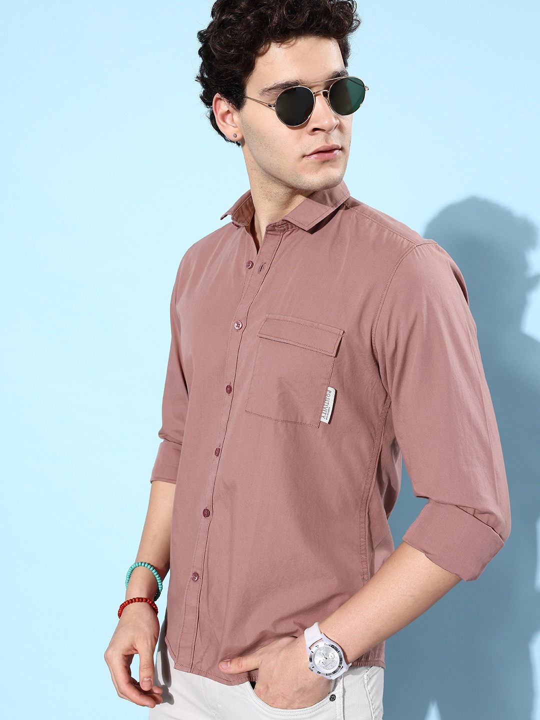 

Mast & Harbour Warm Mauve Solid Pure Cotton Reimagined Logo Tee Casual Shirt