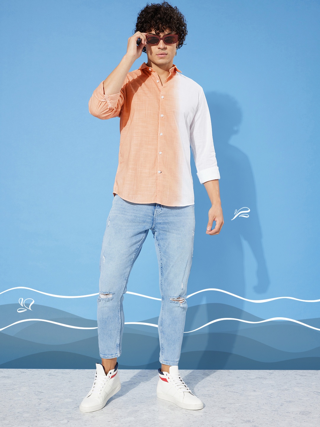 

Mast & Harbour Peachy Cream Ombre Forever Vacay Tied Up Bucolic Effects Pure Cotton Shirt, Peach