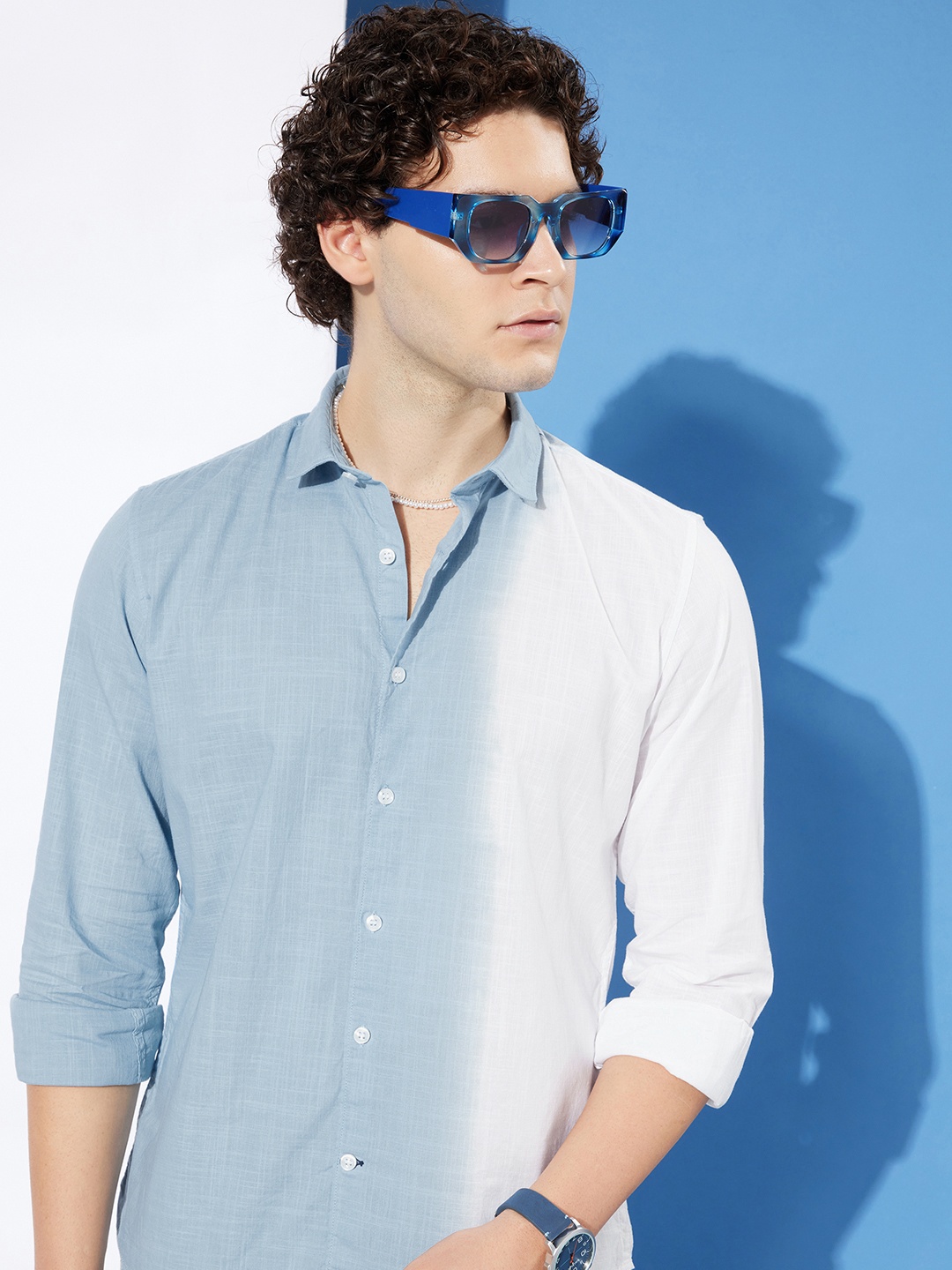 

Mast & Harbour Icey Blue Ombre Forever Vacay Tied Up Bucolic Effects Pure Cotton Shirt