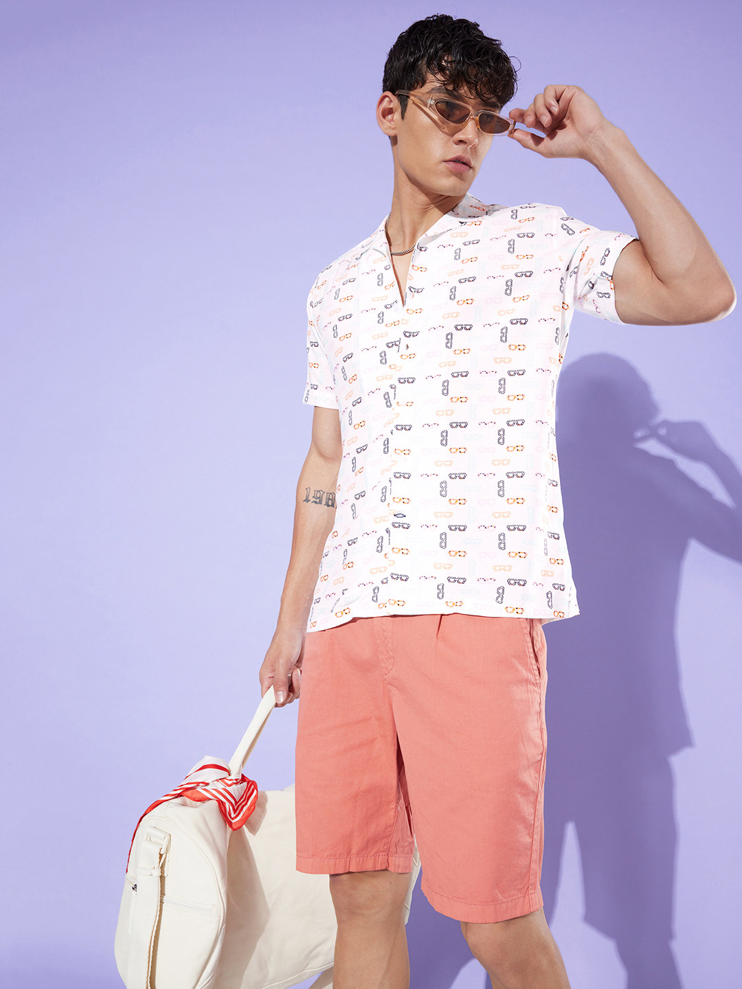 

Mast & Harbour Men Abstract Printed Cuban Collar Casual Shirt, White