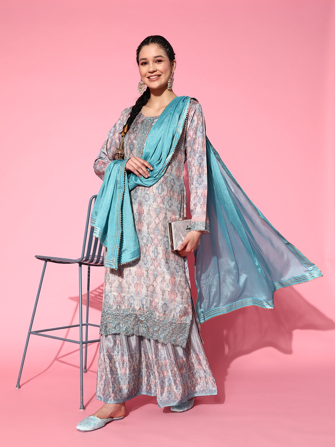

Sangria Yoke Design Kurta with Sharara & With Dupatta, Pink