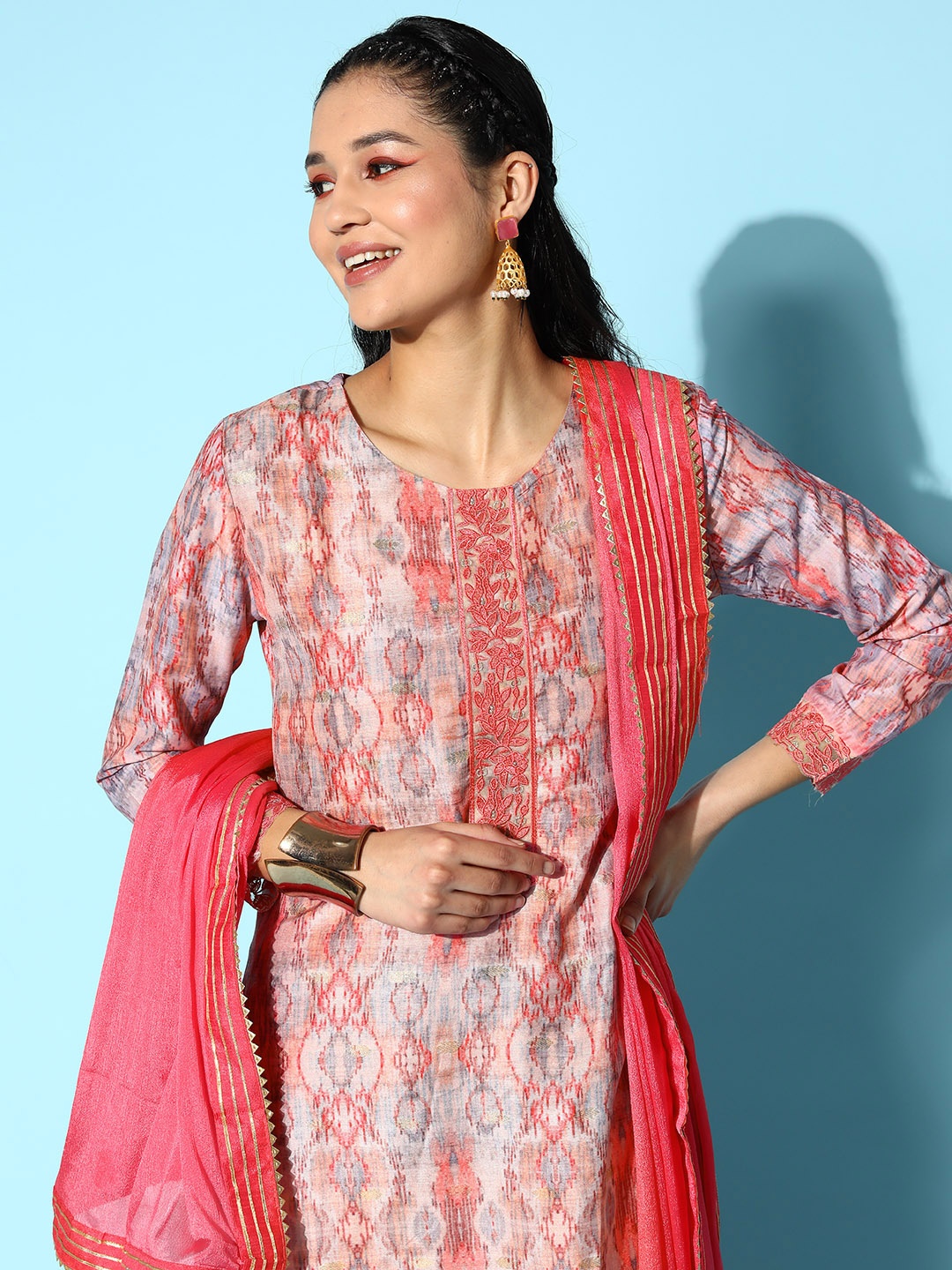 

Sangria Women Magenta Embroidered Kurta With Sharara & With Dupatta