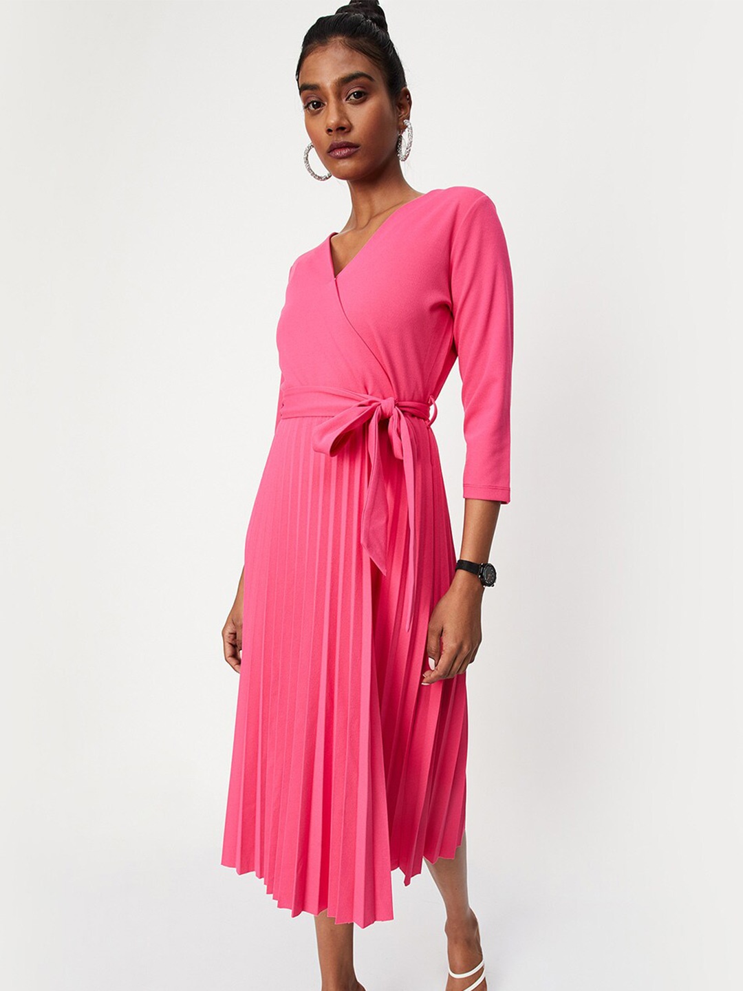 

max V Neck Wrap Midi Dress, Pink