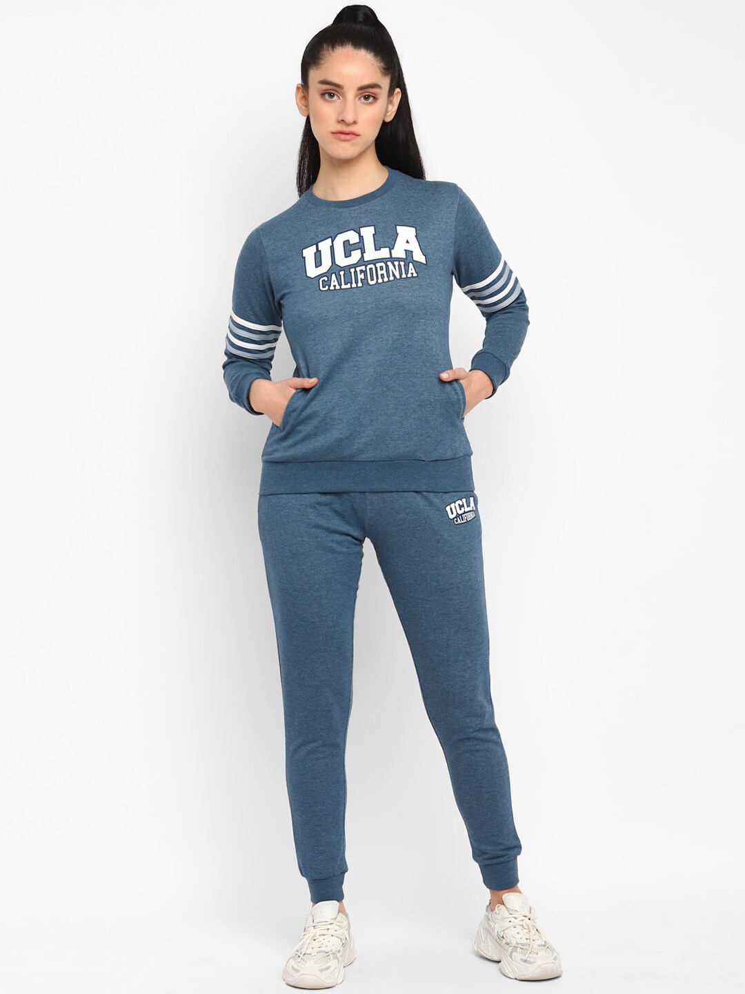 

UCLA Women Typography Printed Sweatshirt & Jogger Tracksuit Set, Navy blue