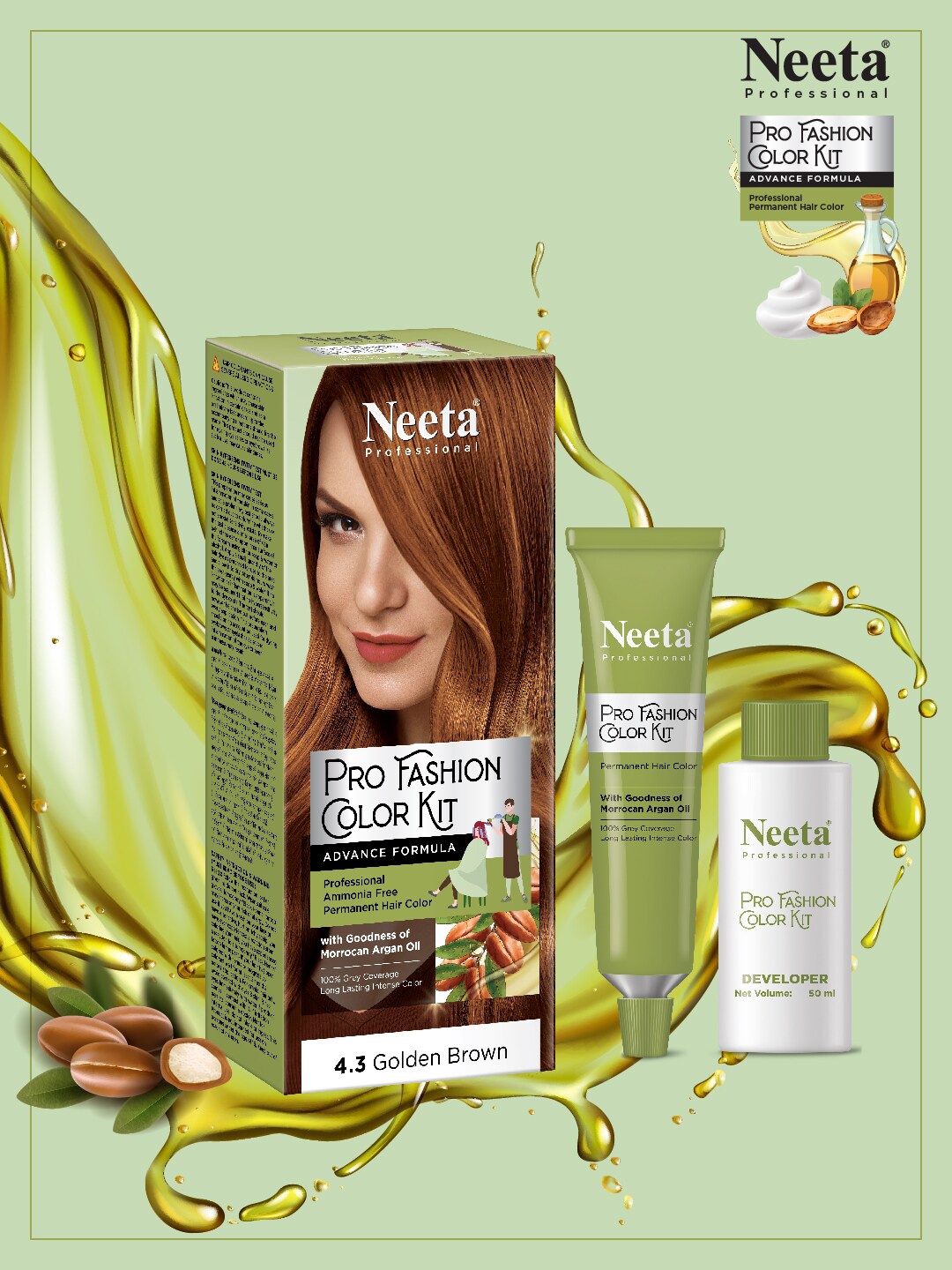 

Neeta Professional Pro Fashion Permanent Hair Color Kit 100ml - Golden Brown 3.5