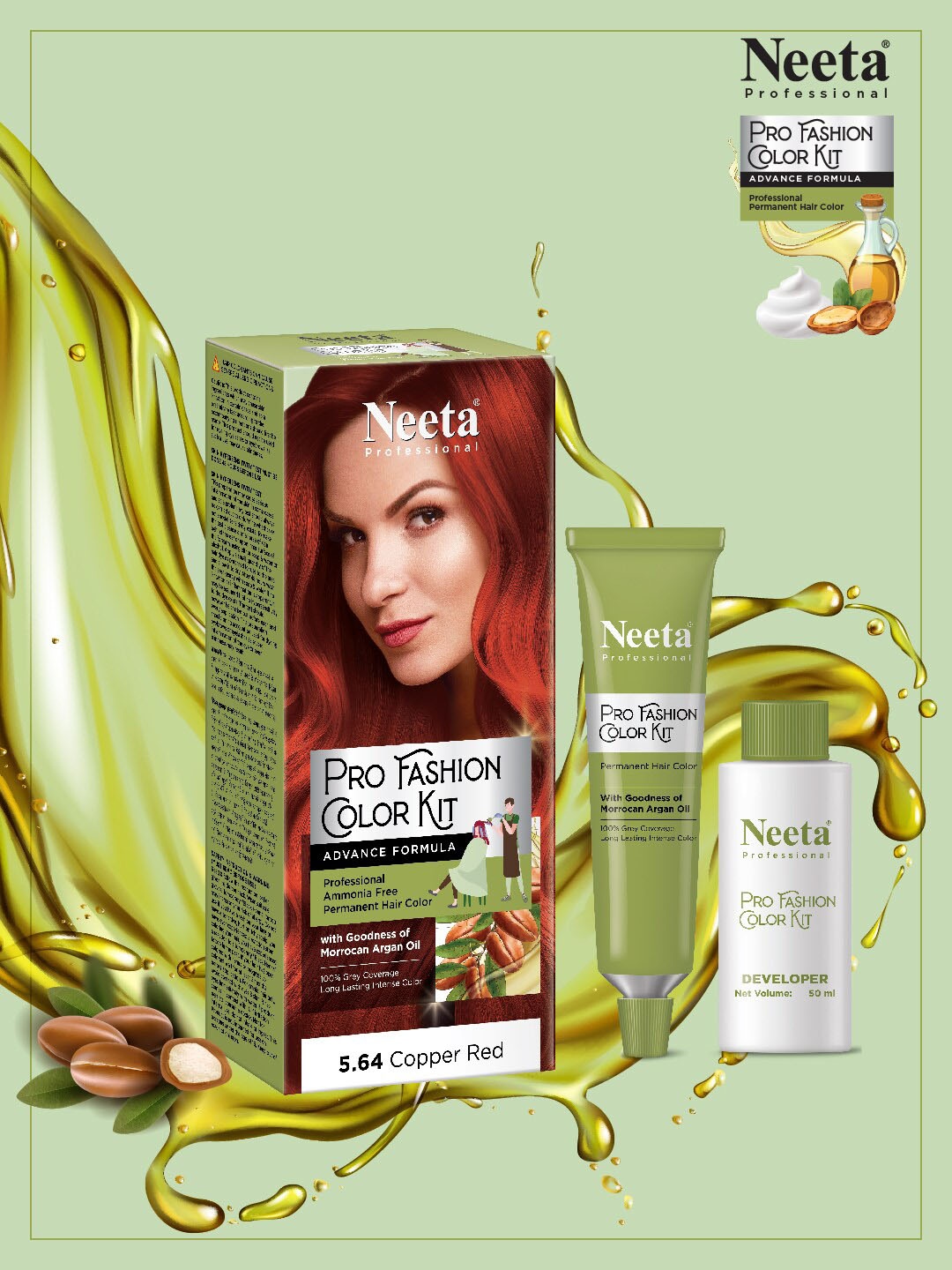 

Neeta Professional Pro Fashion Permanent Hair Color Kit 100g - Copper Red 5.64