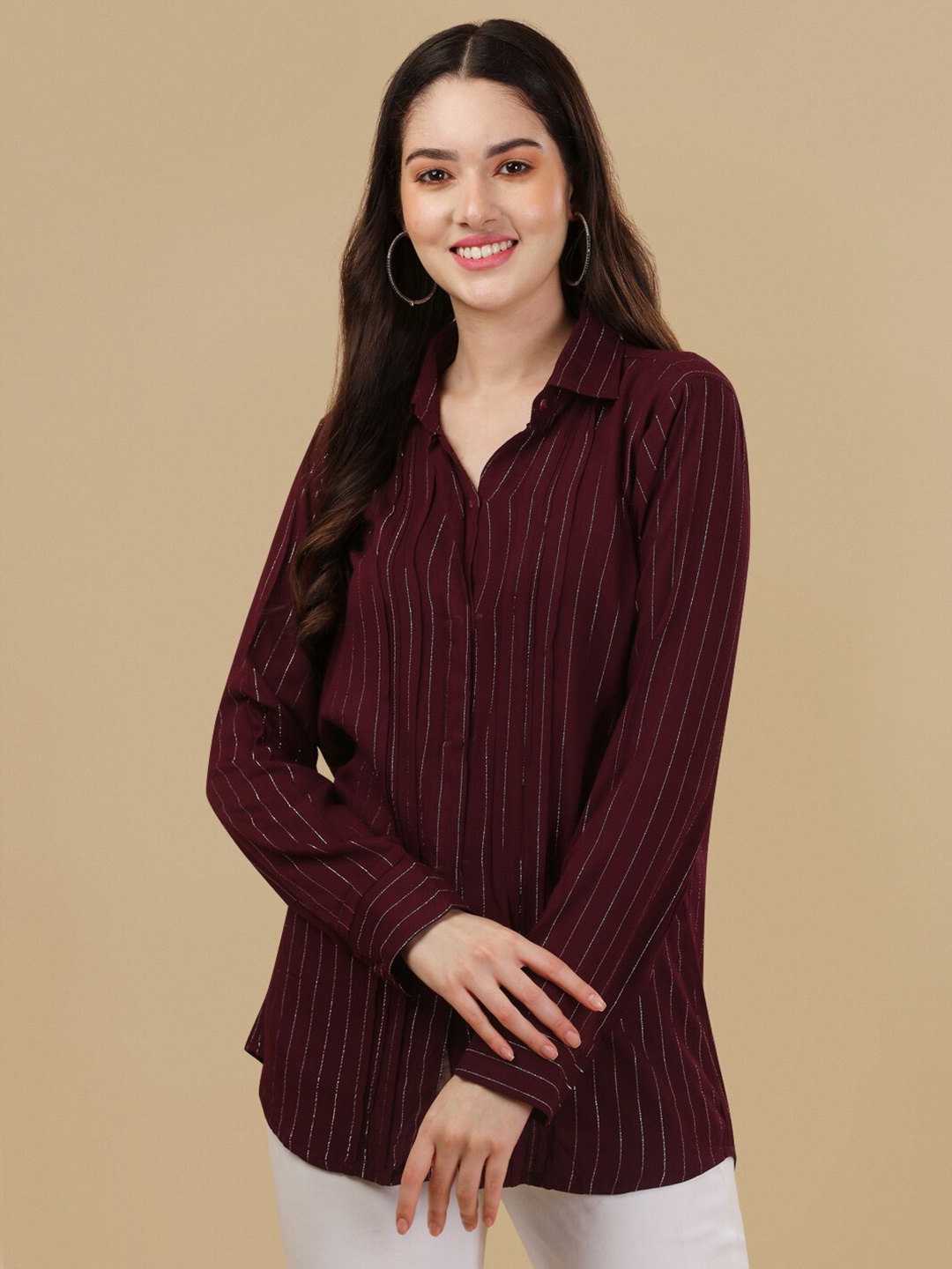 

GUFRINA Striped Shirt Style Top, Maroon