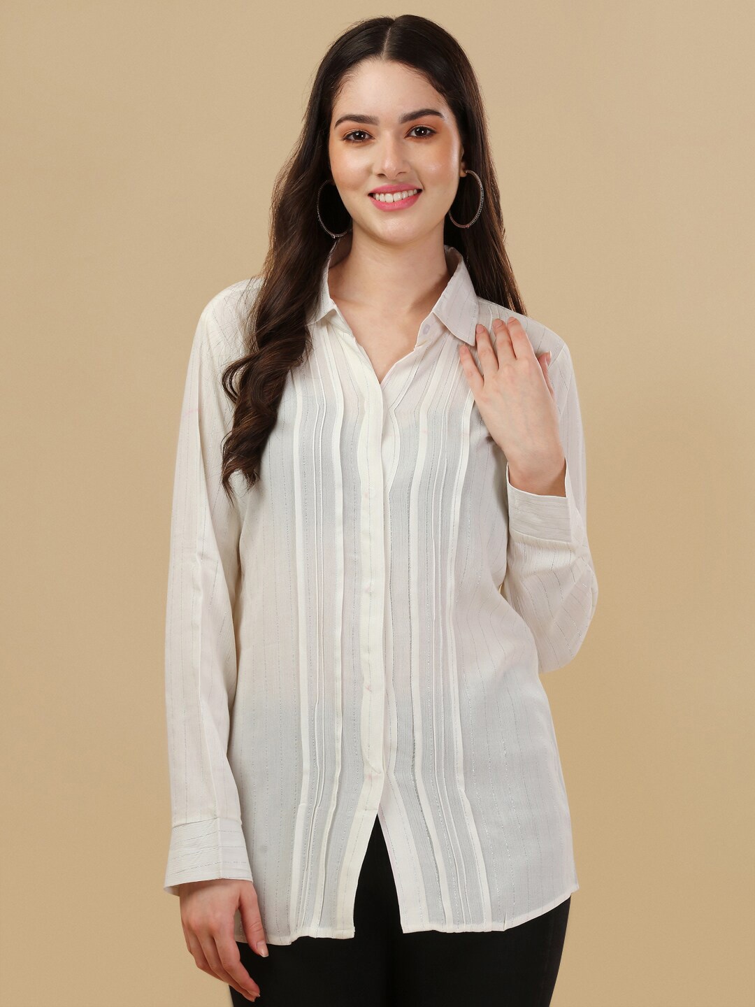 

GUFRINA Striped Pin Tucks Detail Shirt, White