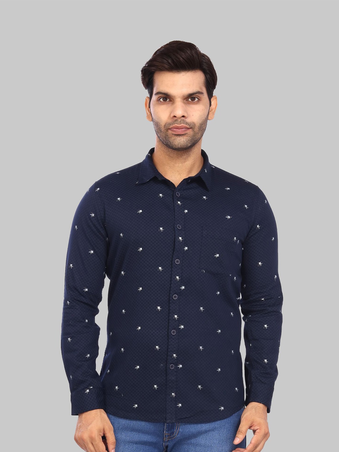 

ROCKING SWAMY Men Slim Fit Printed Casual Cotton Shirt, Blue