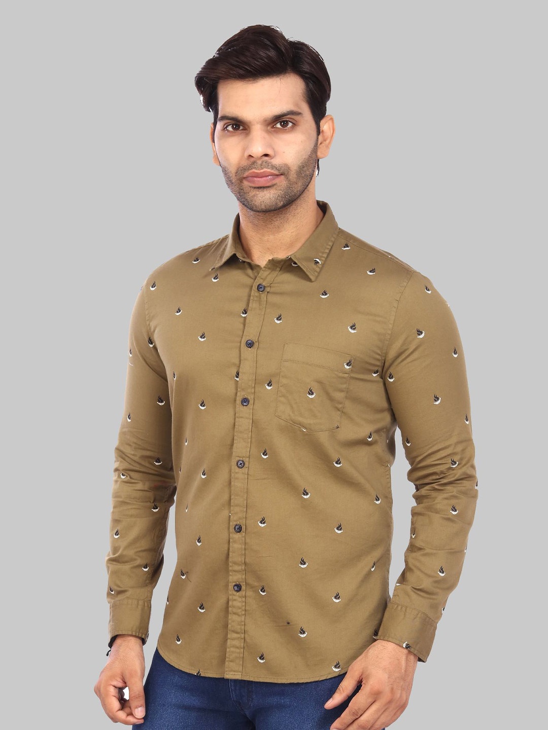 

ROCKING SWAMY Men Slim Fit Printed Casual Cotton Shirt, Olive