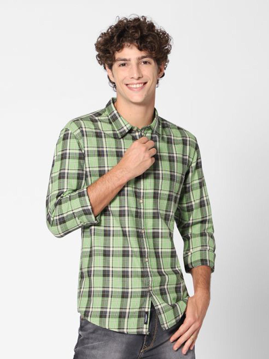 

ROCKING SWAMY Men Tartan Checks Cotton Casual Shirt, Green