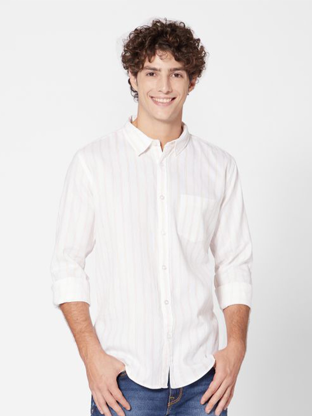 

ROCKING SWAMY Men Striped Cotton Slim Fit Casual Shirt, White