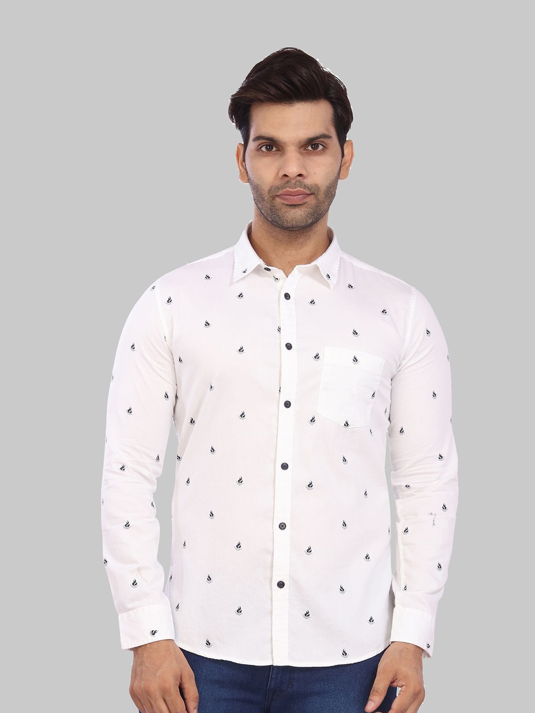 

ROCKING SWAMY Men Micro Ditsy Printed Cotton Casual Shirt, White