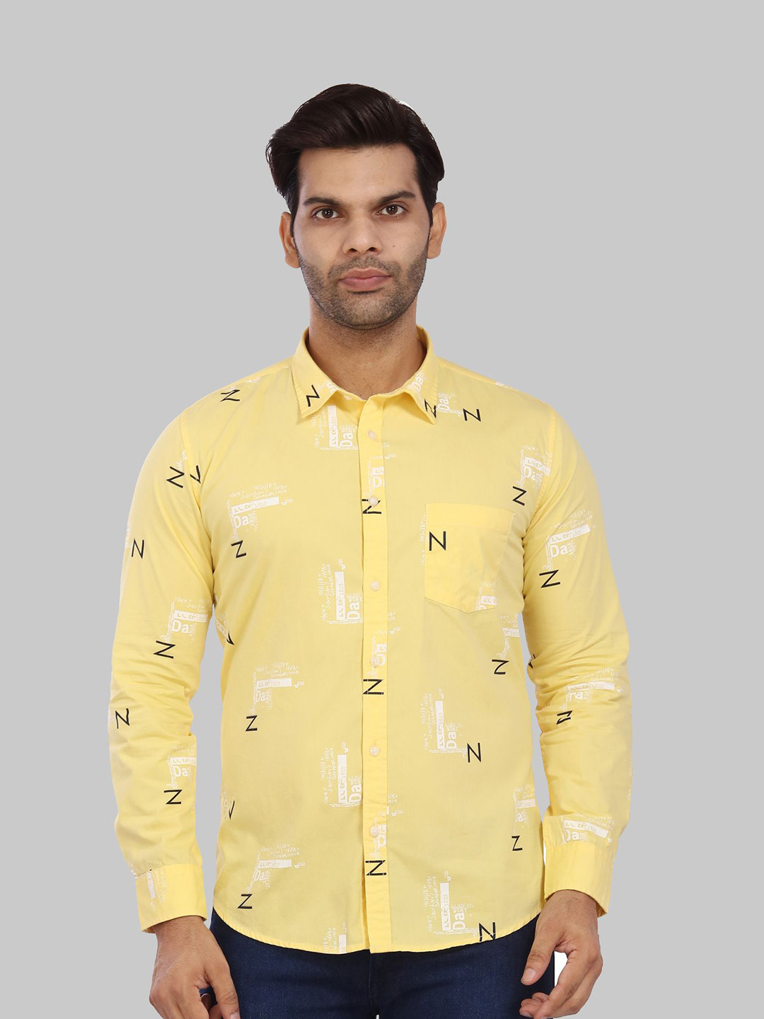 

ROCKING SWAMY Typography Printed Slim Fit Cotton Casual Shirt, Yellow