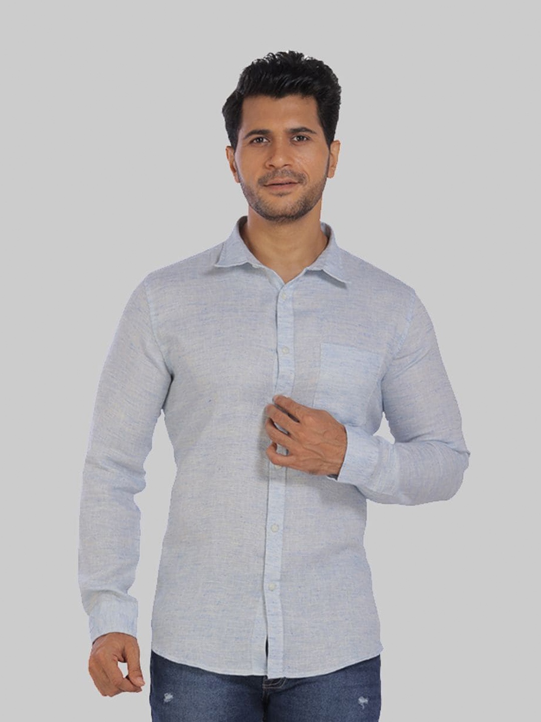

ROCKING SWAMY Men Slim Fit Casual Cotton Shirt, Blue