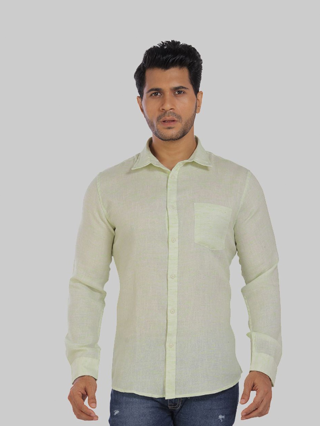 

ROCKING SWAMY Men Spread Collar Cotton Slim Fit Casual Shirt, Green