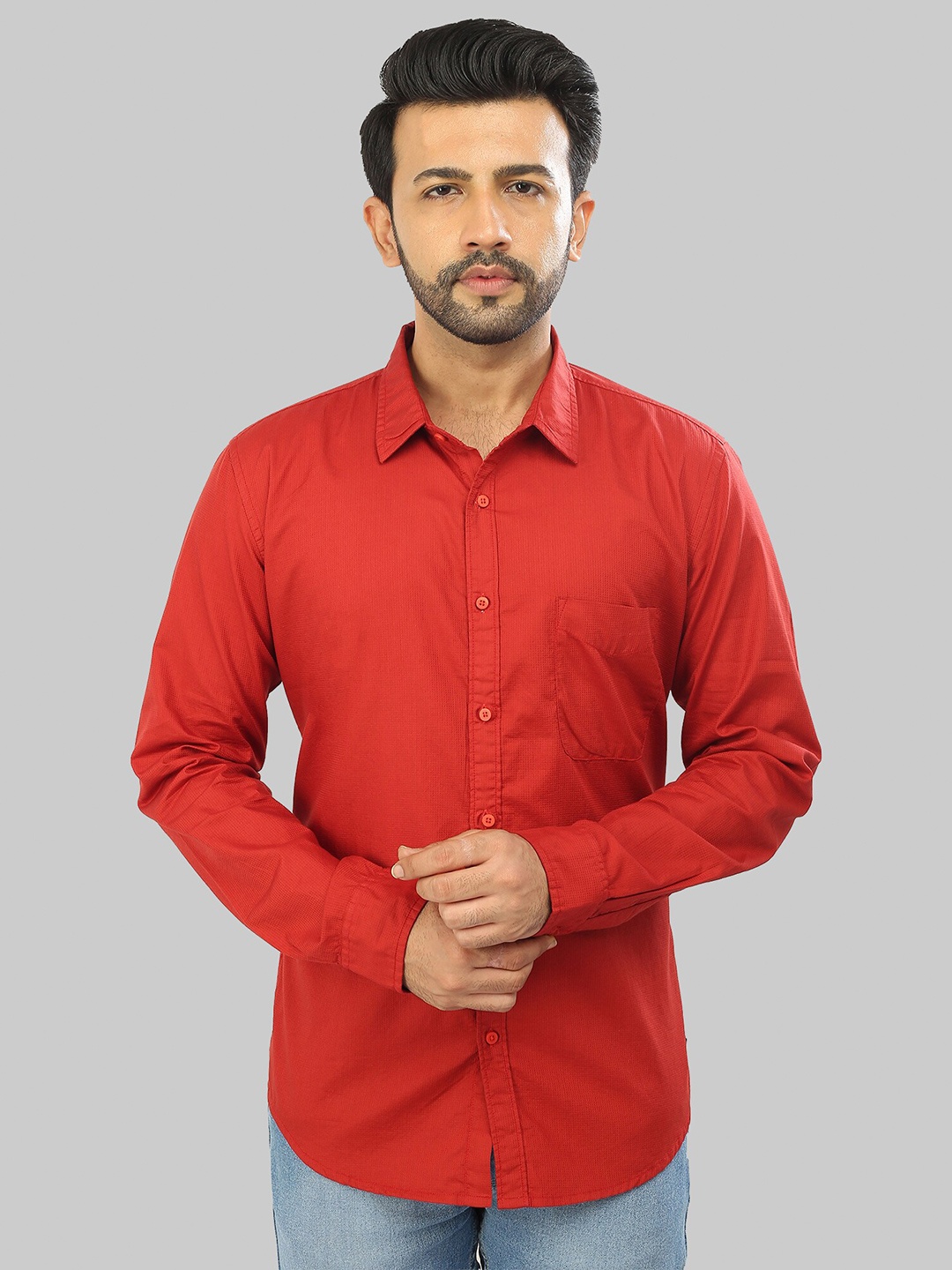 

ROCKING SWAMY Men Cotton Slim Fit Casual Shirt, Red