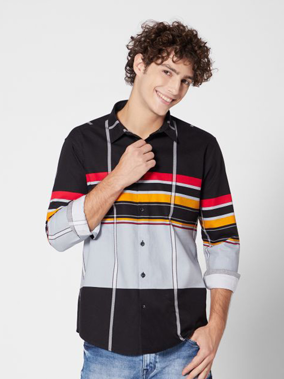 

ROCKING SWAMY Men Striped Slim Fit Cotton Casual Shirt, Black