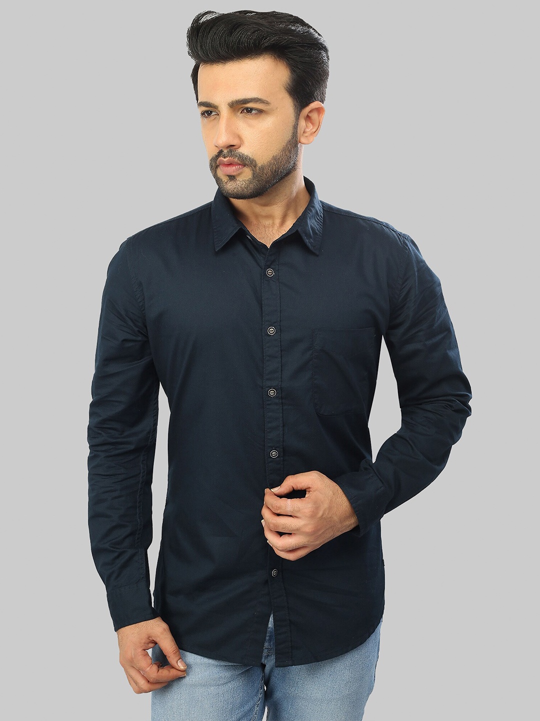 

ROCKING SWAMY Men Slim Fit Casual Cotton Shirt, Navy blue