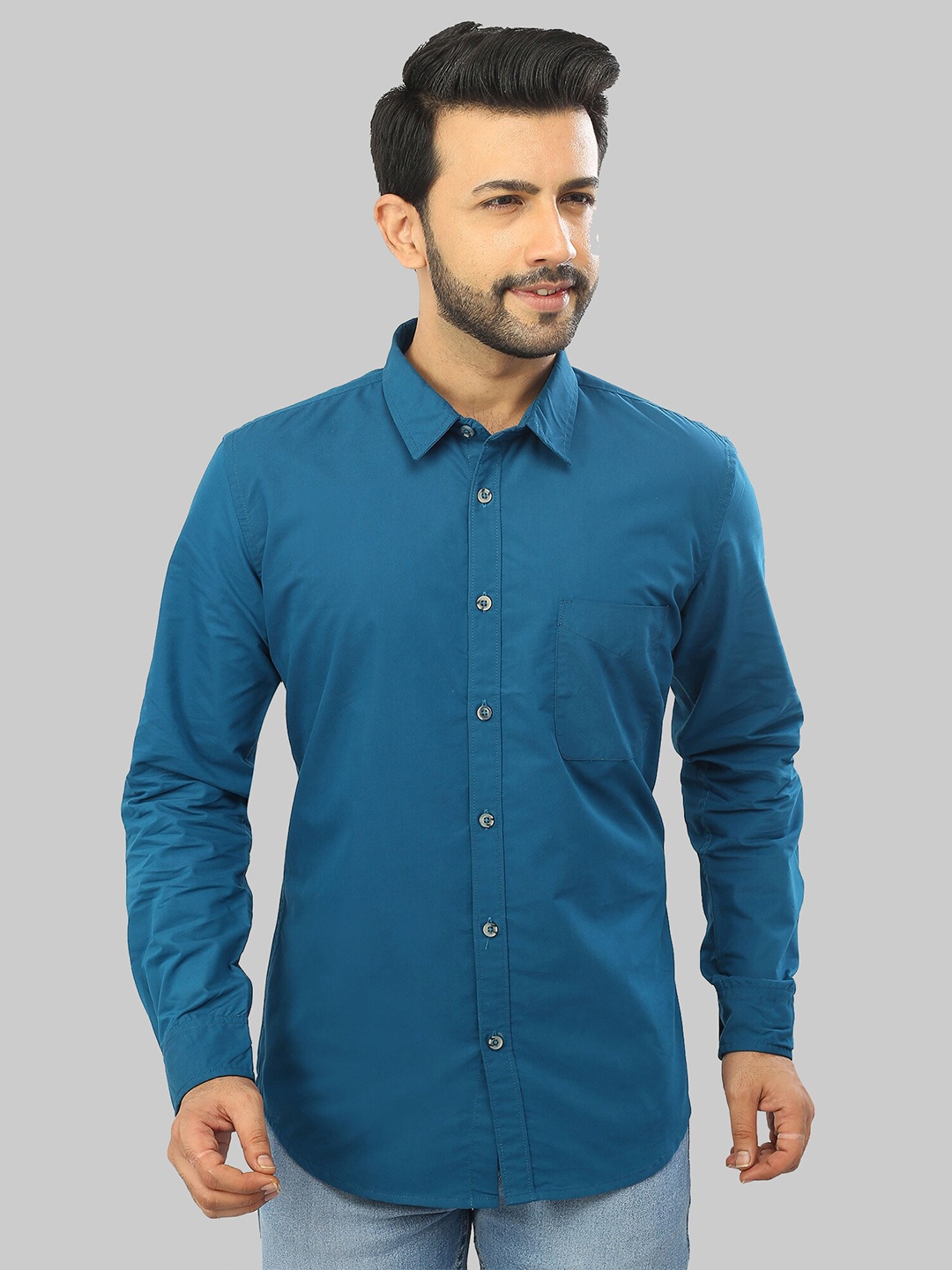

ROCKING SWAMY Men Slim Fit Casual Cotton Shirt, Teal