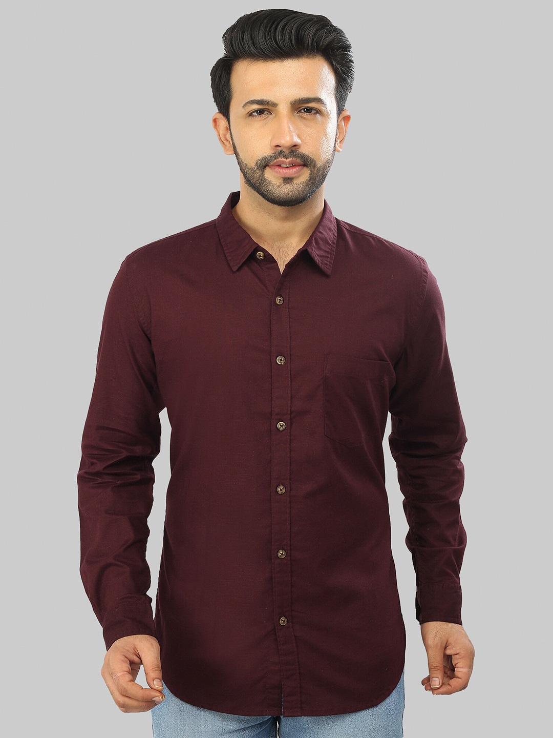 

ROCKING SWAMY Men Slim Fit Cotton Casual Shirt, Burgundy