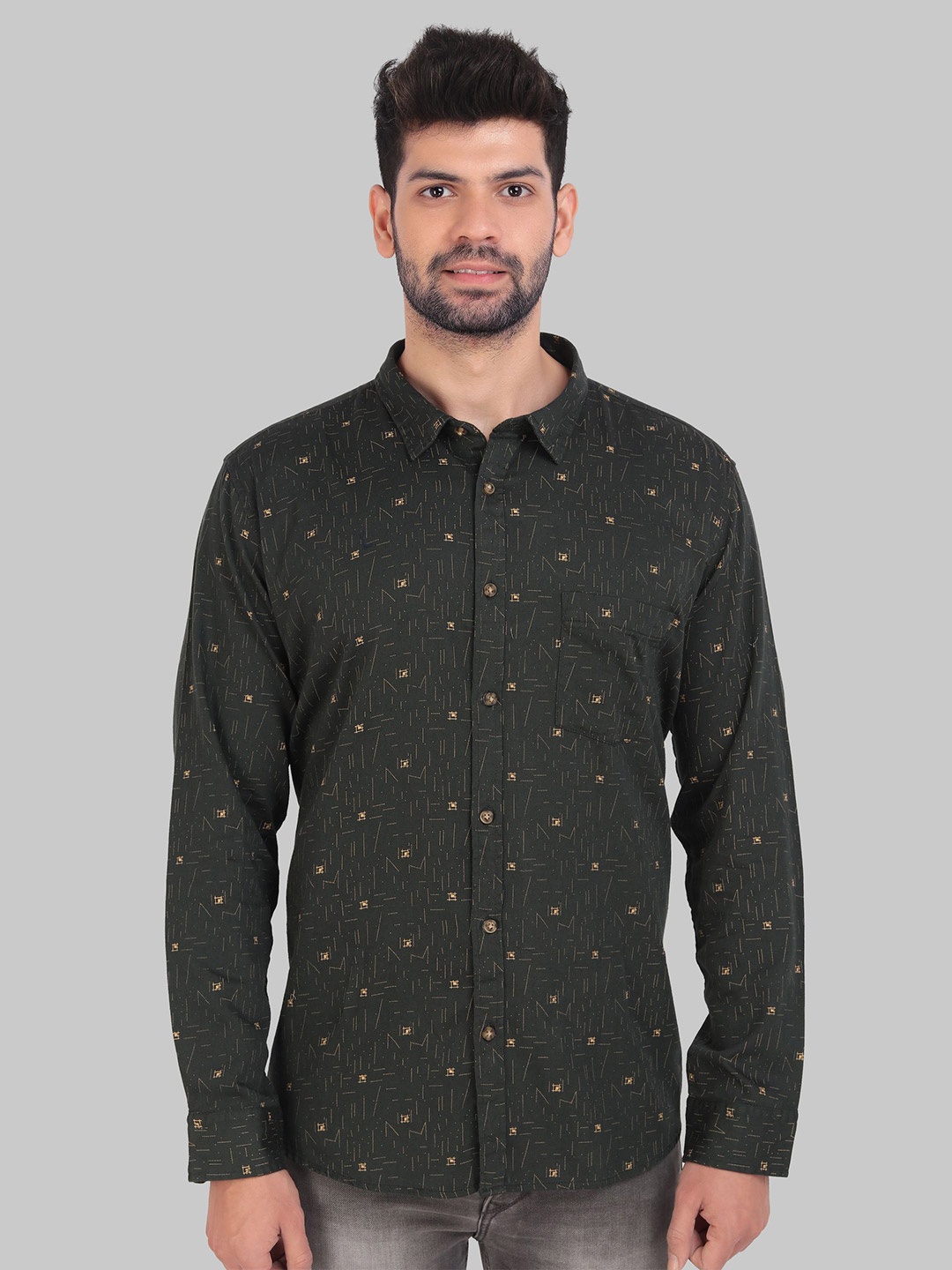 

ROCKING SWAMY Men Slim Fit Printed Casual Cotton Shirt, Black