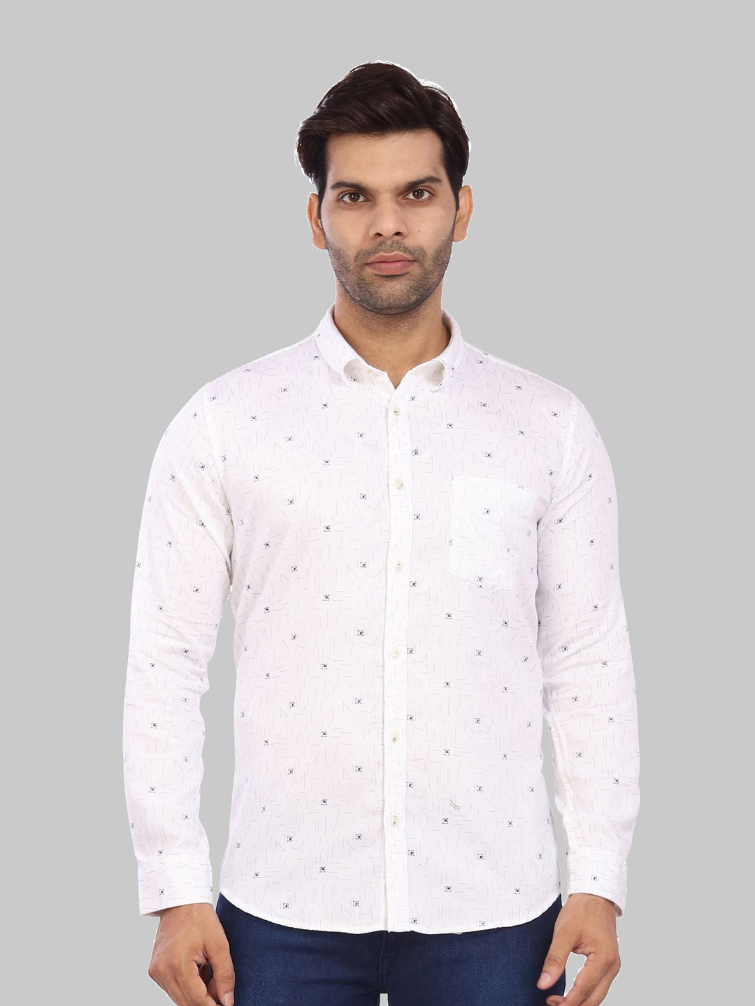 

ROCKING SWAMY Men Slim Fit Micro Ditsy Printed Casual Cotton Shirt, White