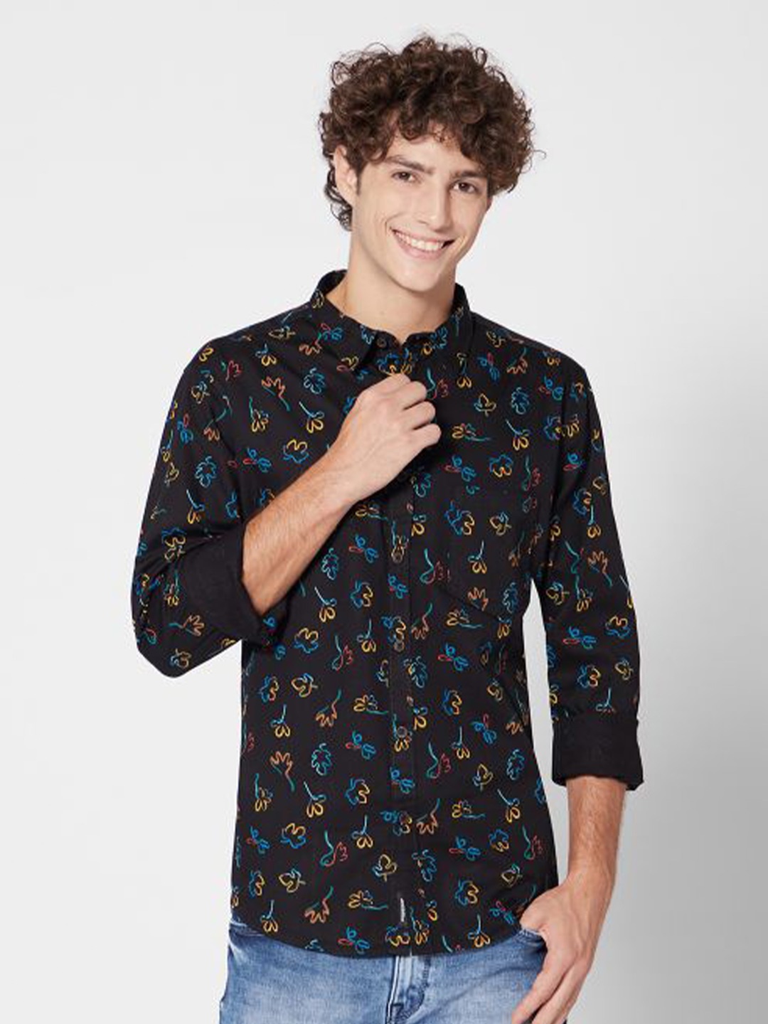 

ROCKING SWAMY Men Slim Fit Floral Printed Casual Shirt, Black