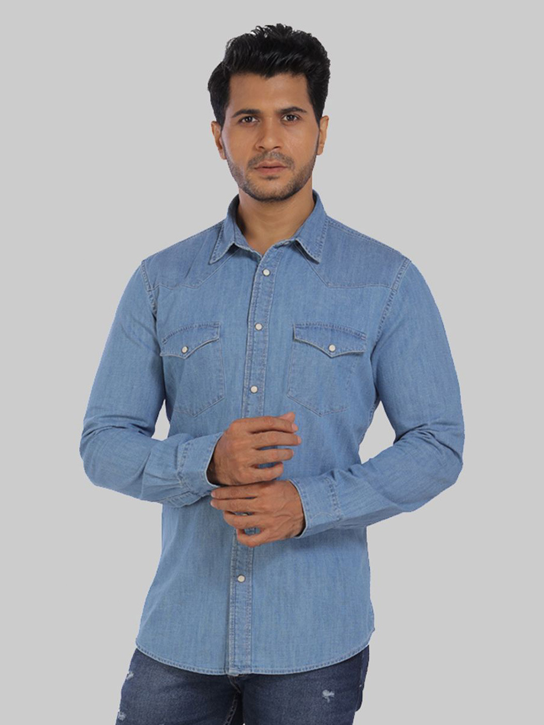 

ROCKING SWAMY Men Slim Fit Casual Cotton Shirt, Blue