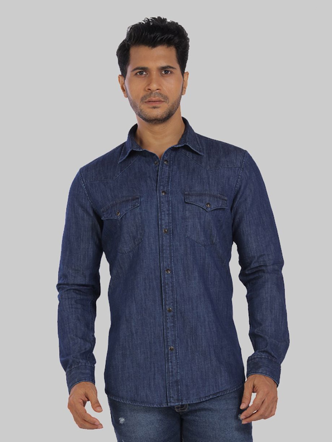 

ROCKING SWAMY Men Slim Fit Printed Cotton Casual Shirt, Blue