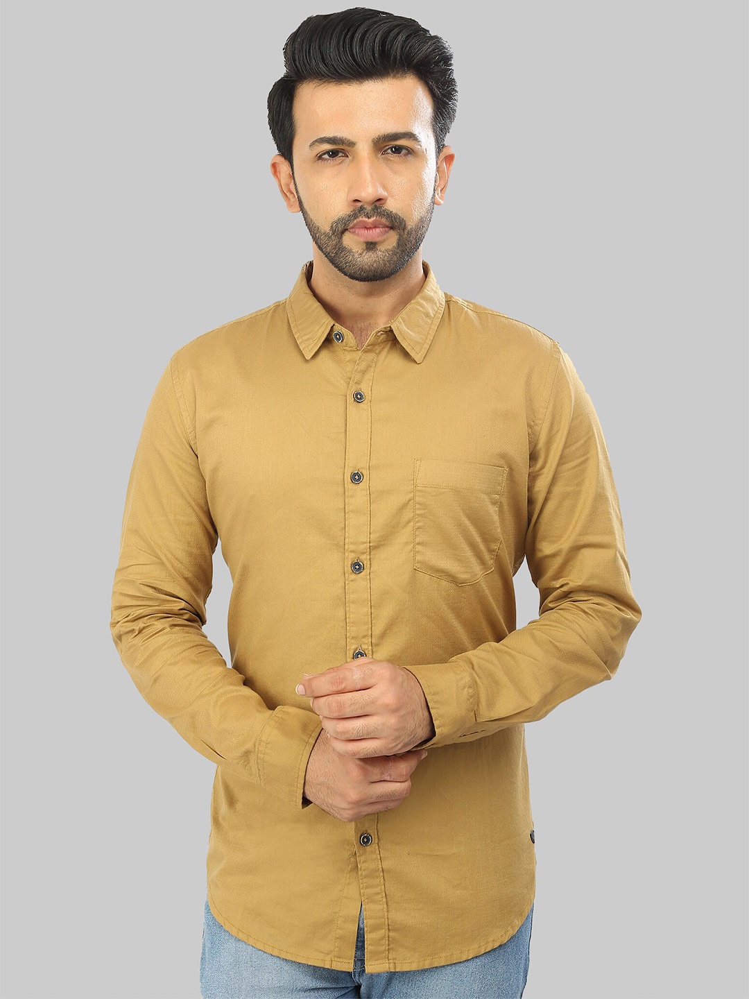 

ROCKING SWAMY Men Slim Fit Casual Cotton Shirt, Mustard