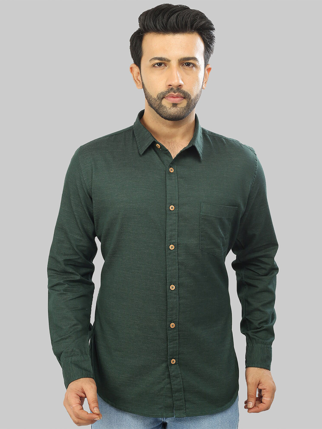 

ROCKING SWAMY Men Slim Fit Casual Cotton Shirt, Green