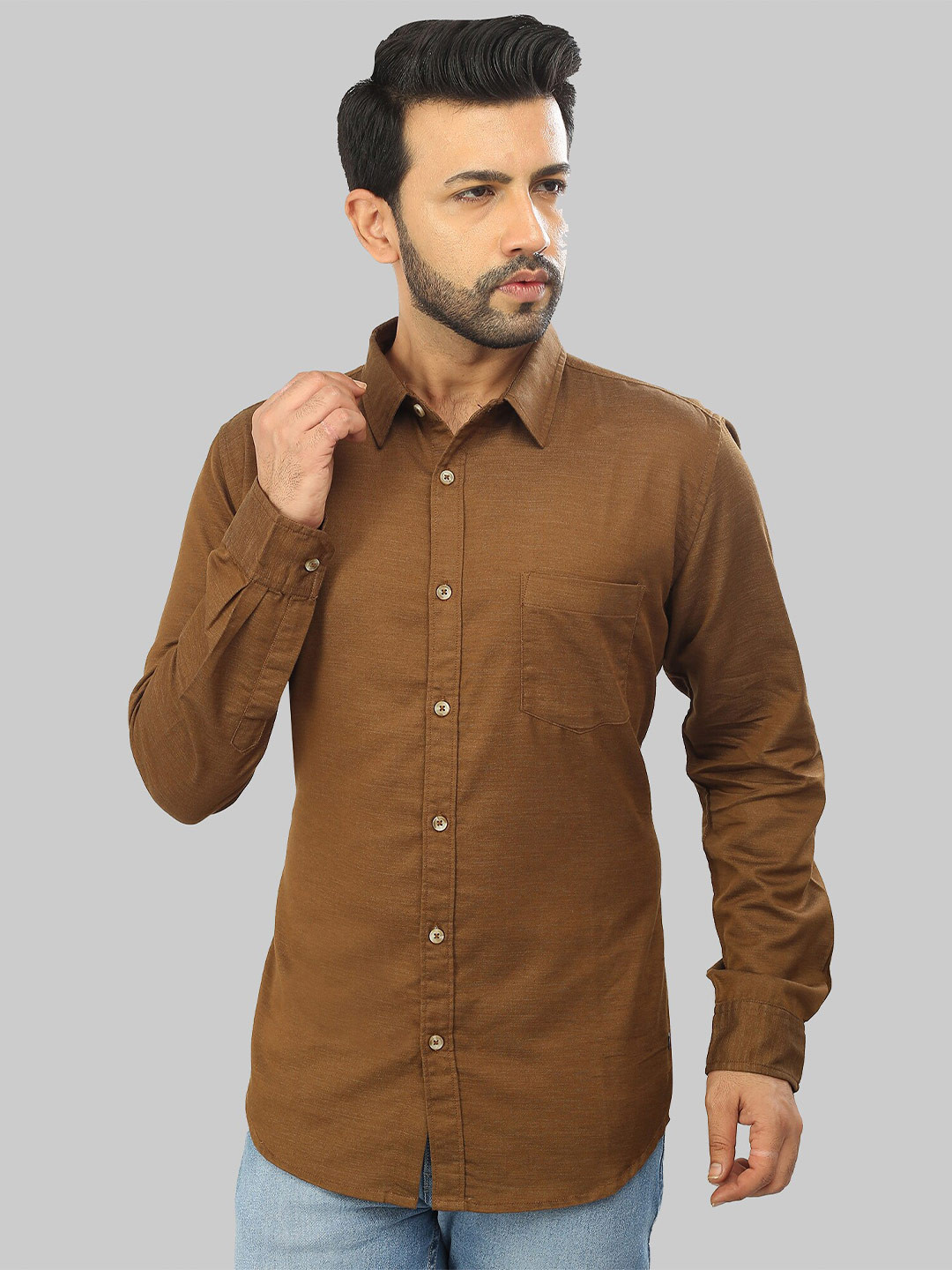 

ROCKING SWAMY Men Slim Fit Casual Cotton Shirt, Brown