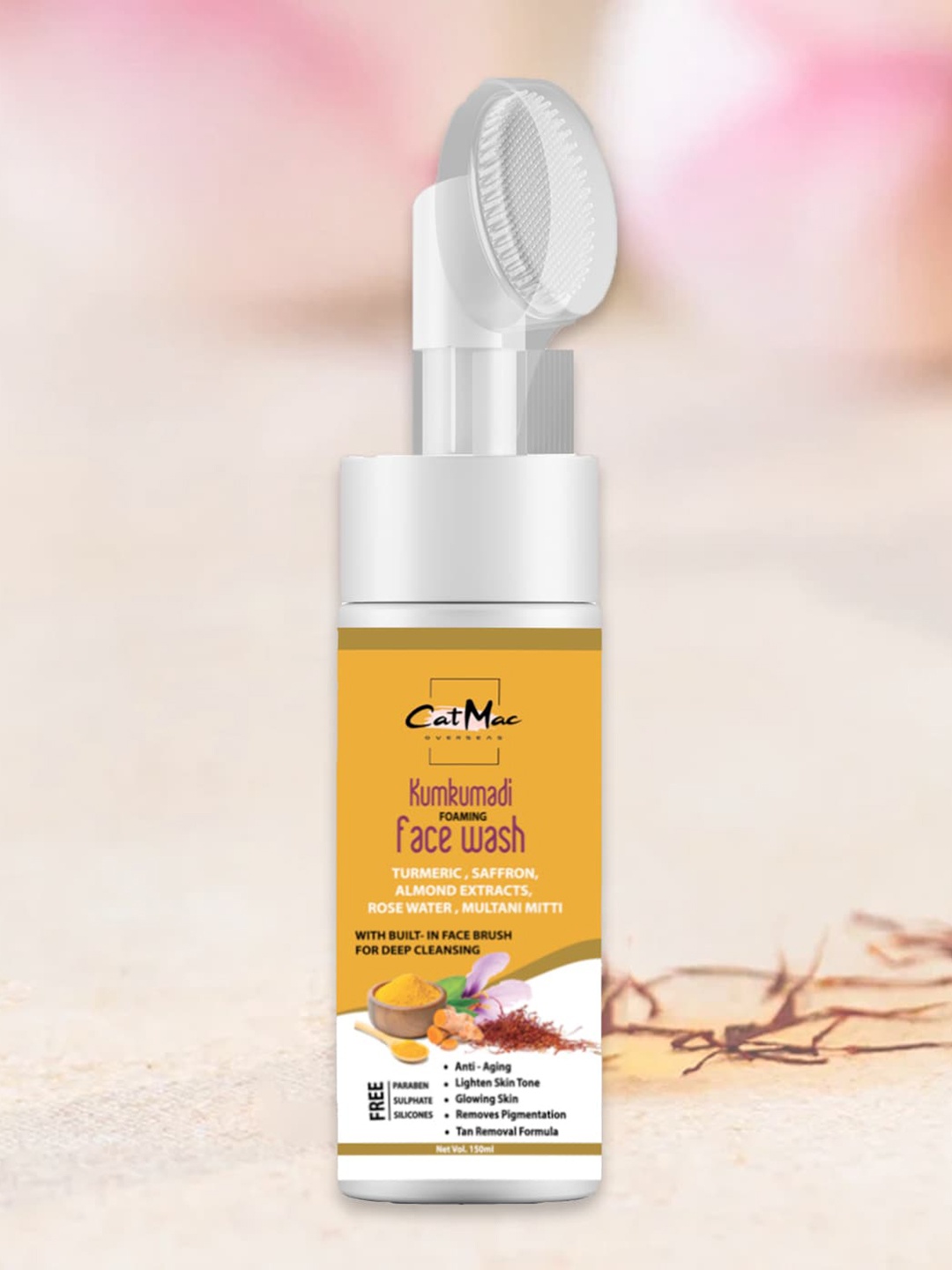 

CatMac Kumkumadi Foaming Face Wash with Built-In Face Brush - 150 ml, Yellow