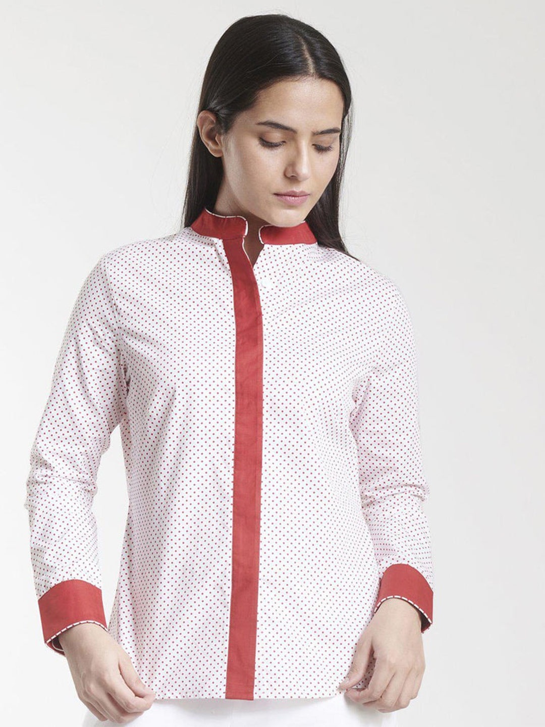 

PowerSutra Women Polka Dots Printed Casual Cotton Shirt, White