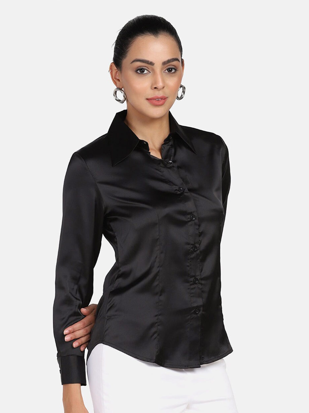 

PowerSutra Women Spread Collar Formal Shirt, Black