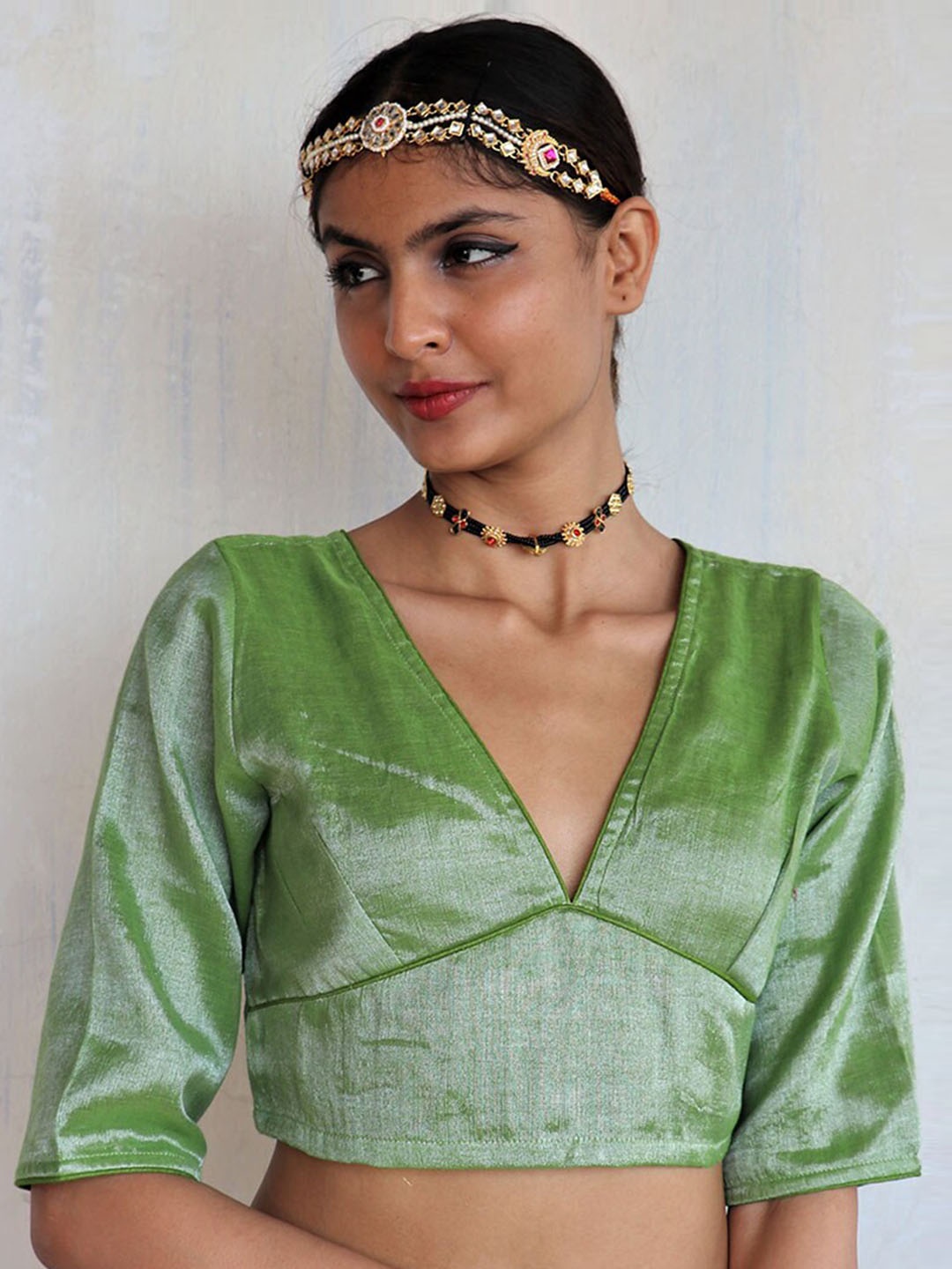 

Chidiyaa Cotton Saree Blouse, Green