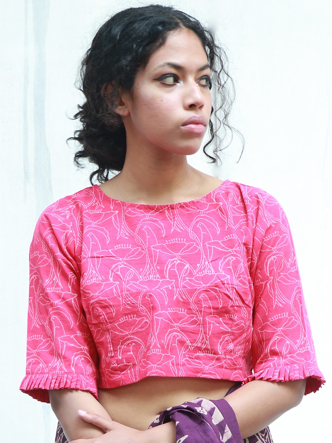 

Chidiyaa Brighton Printed Cotton Saree Blouse, Pink
