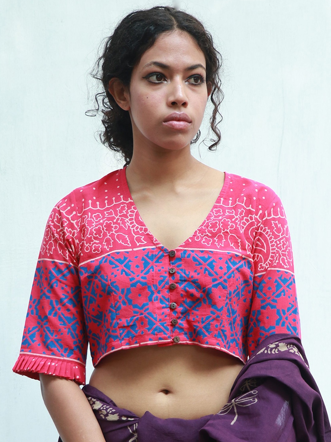 

Chidiyaa Plus Size Printed Cotton Saree Blouse, Pink